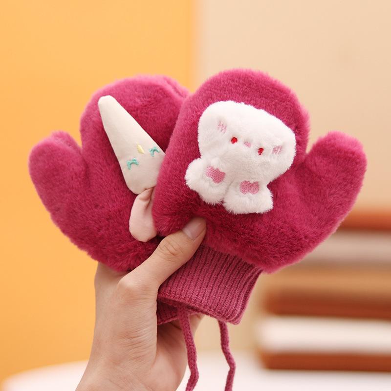 

2-5 year old baby bag finger warm gloves winter velvet thickened children infants neck cute girls boys About 3-8 years old розы красного