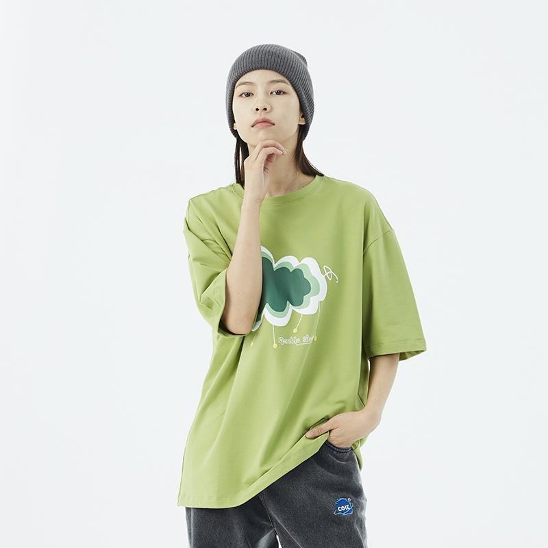 

Авокадово-зеленая женская футболка с милым принтом облаков и овец, летняя свободная футболка с круглым вырезом, короткий рукав, универсальный топ для девочек XXL зелёный