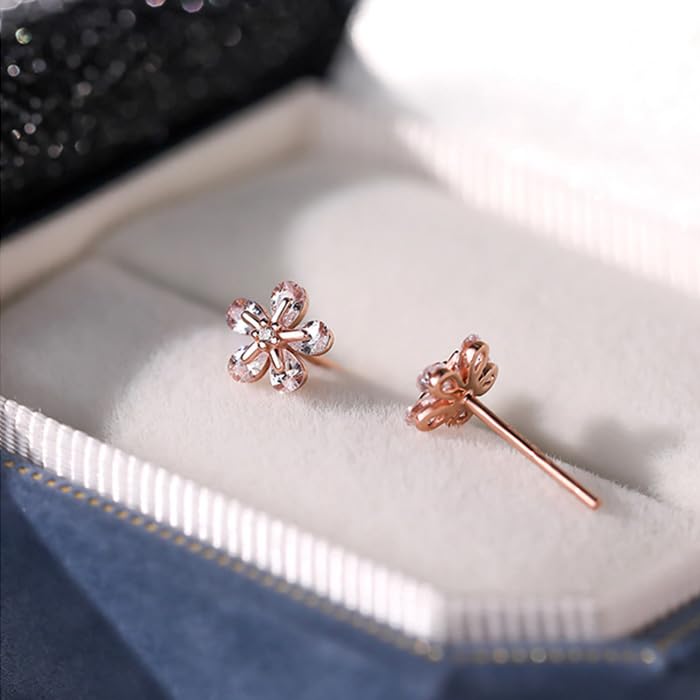 Sakura Metal 925 Pink Present for Her Jewelry Earrings, Sakura, Ladies, Hypoallergenic, Silver, Gold, Zirconia, Women,