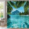 Seaside Beach Flower Scenery Print Waterproof Shower Curtain Partition Privacy Hanging Curtain With 12 Hooks Machine Washable