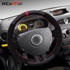WCaRFun Black Leather Suede Red Marker Car Steering Wheel Cover for Renault Clio 3 2005-2013 Clio Dynamics 2008 Clio Mk 3
