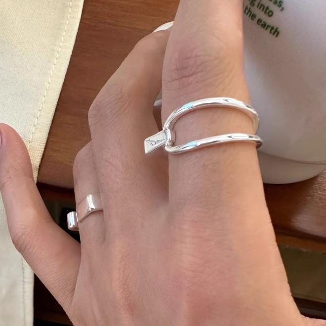 PONYKISS  Sterling Silver Minimalist Personality Geometric Rings for Women Trendy Opening Fine  Irregular Accessories