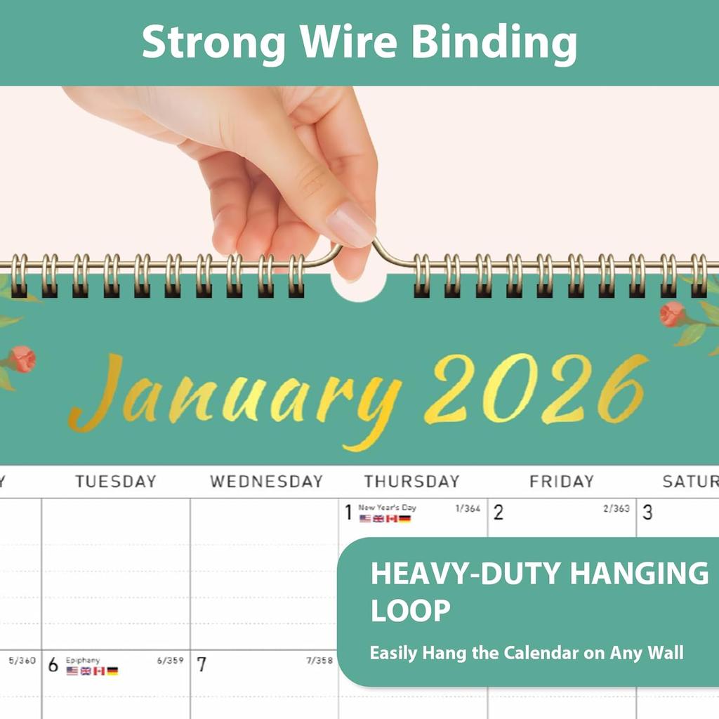 2026 Wall Calendar, Monthly Wall Calendars, Jan 2026 - Jun 2027, Desk Planner (8.5" x 11"), Hanging for Home, School, Office Supplies