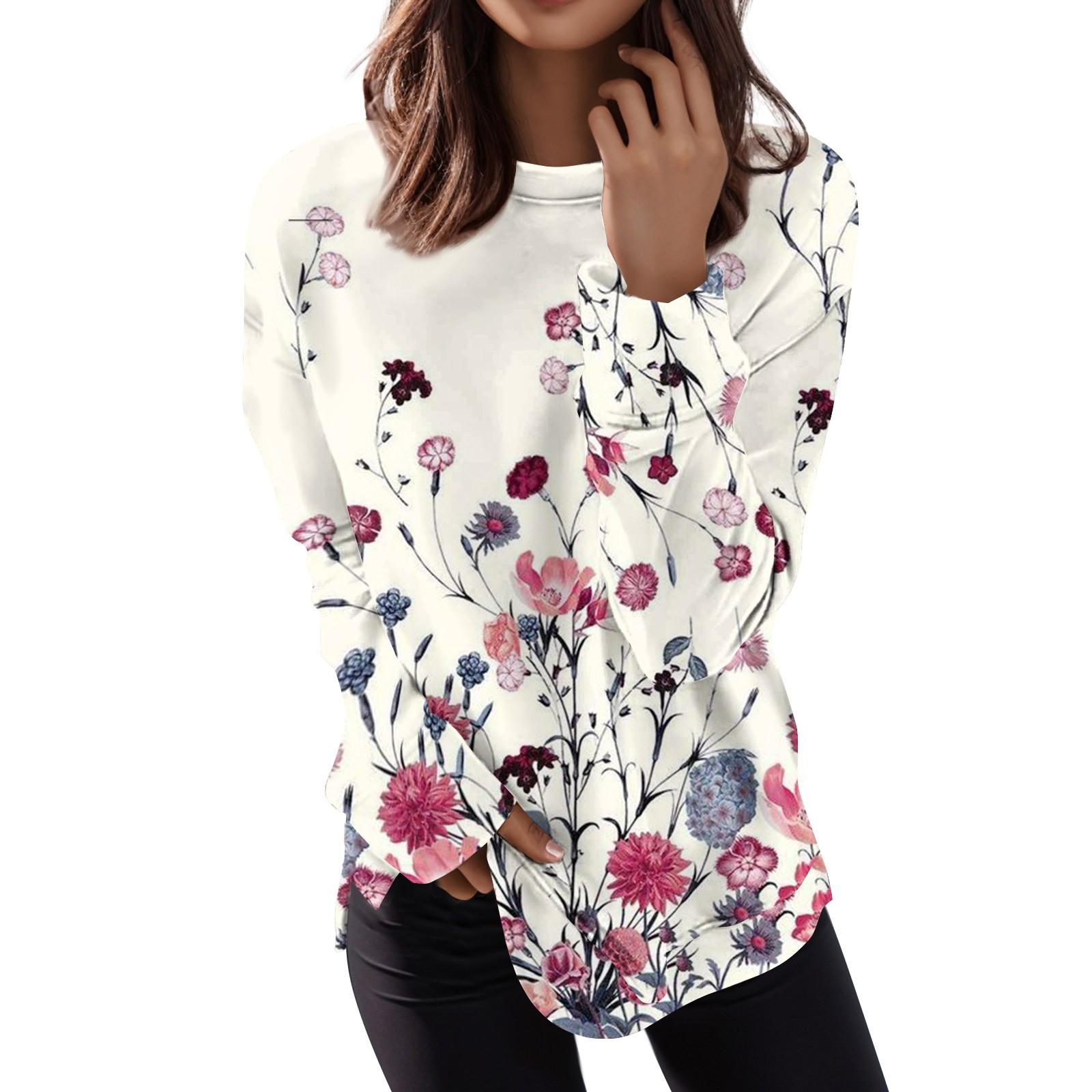 

Женский повседневный модный пуловер с длинным рукавом и круглым вырезом с принтом M светло-розовый