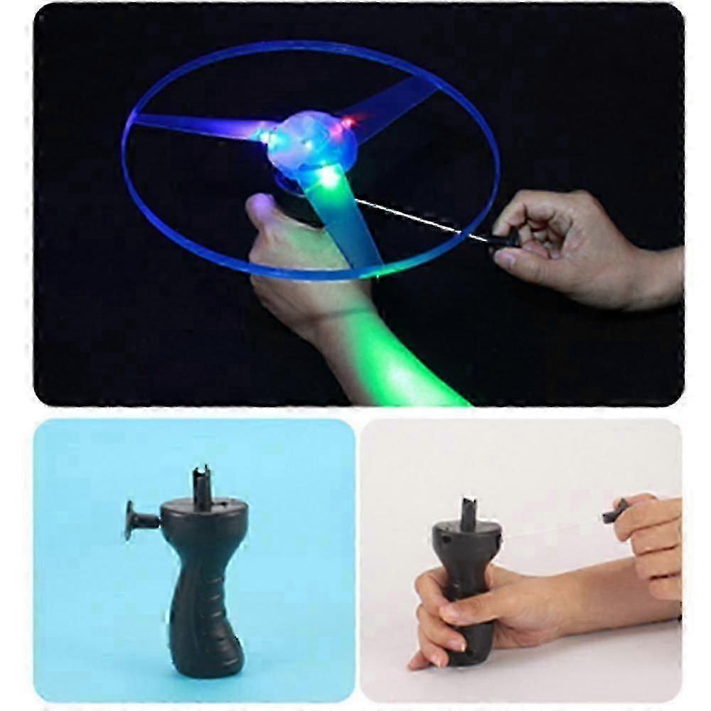 3Pcs LED Lighting Flying Disc Propeller Helicopter Toys Pull String Flying Saucers UFO Spinning Top Fun Game Kids Outdoor Toys