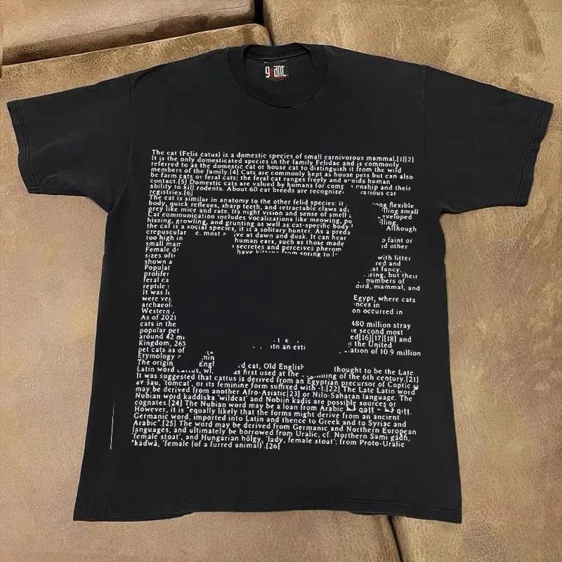 American Street Cat Letter Printed T Shirt Men and Women Personalized Summer Y2K Couple Wear Versatile Retro Ins Sports Tops