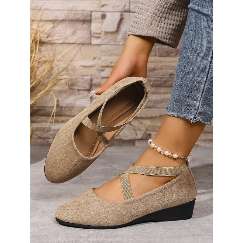 Fall 2025 Cross Elastic Wedge Shoes Plus Size Platform Soles Casual Pumps for Women