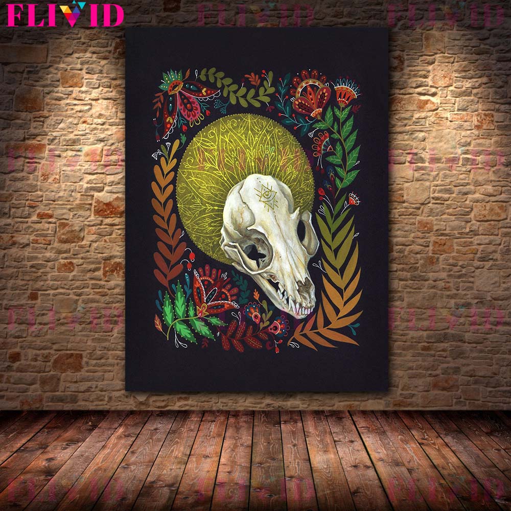 Mysterious Skeleton Flower and Grass Art Poster Printing Strange Skeleton Element Magic