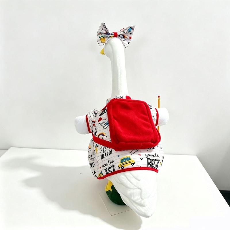 Porch Bird Statue Clothes for School-Season Decorating, Polyester Outfit with Colorful Classroom Symbols for 23 Inch Figure Displays