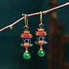 Gold Plated Imitation Jade Earrings For Women, Exquisite Long Style, Niche Design, Antique Style Jewelry Gift