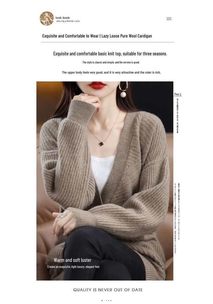 Autumn 2023 Women's Mid-Length Thick Wool Knit Cardigan Sweater Coat