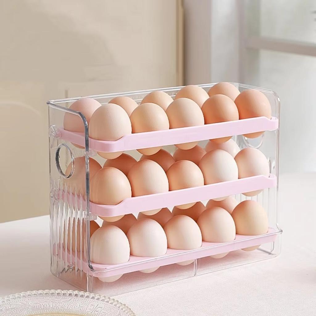 Egg Storage Container for Refrigerator Side Door with Automatic Flip Cover and Multi-layer Design for Kitchen Organization and Freshness Maintenance
