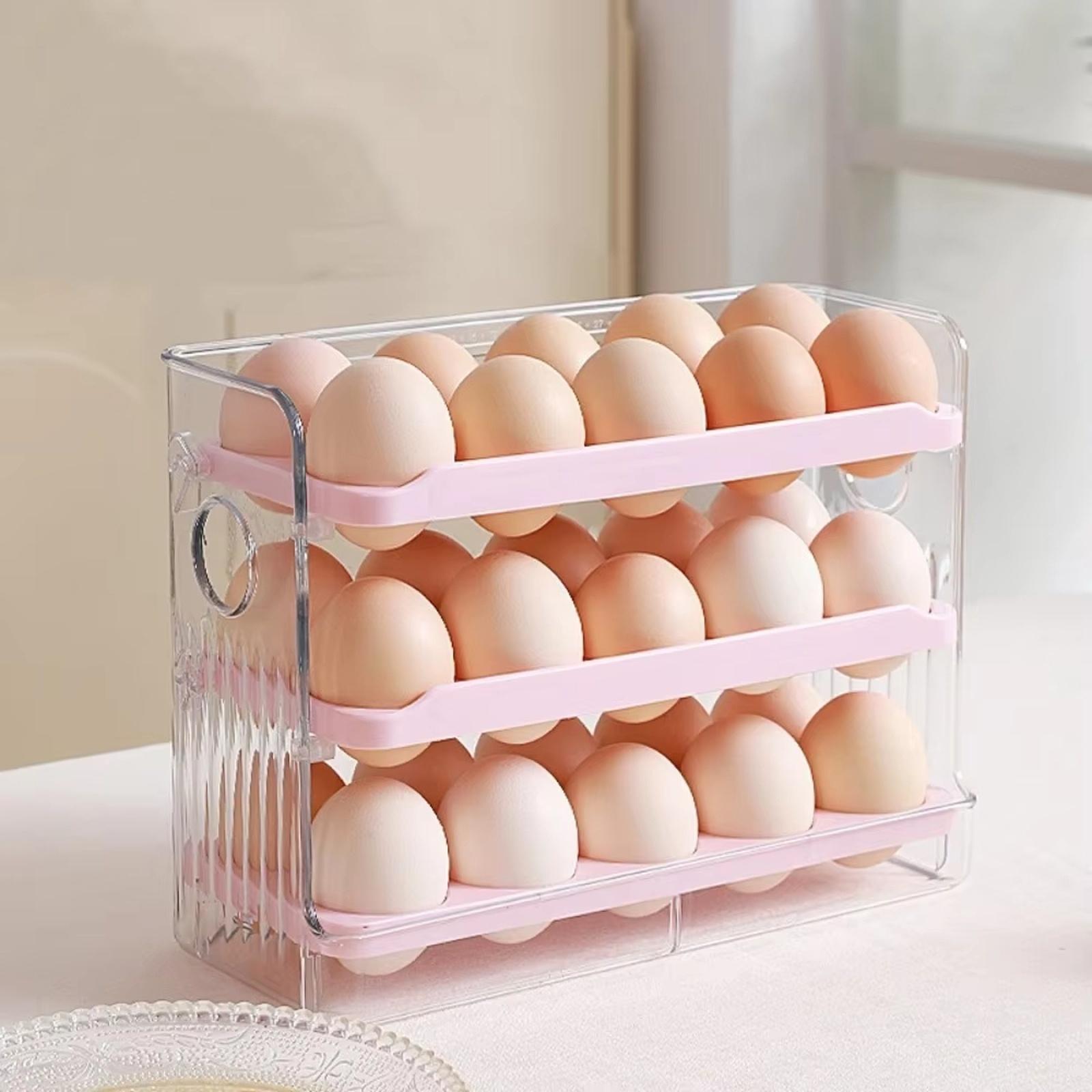 

Refrigerator Door Egg Storage Box Auto Flip Fresh Organizer one size рожевий
