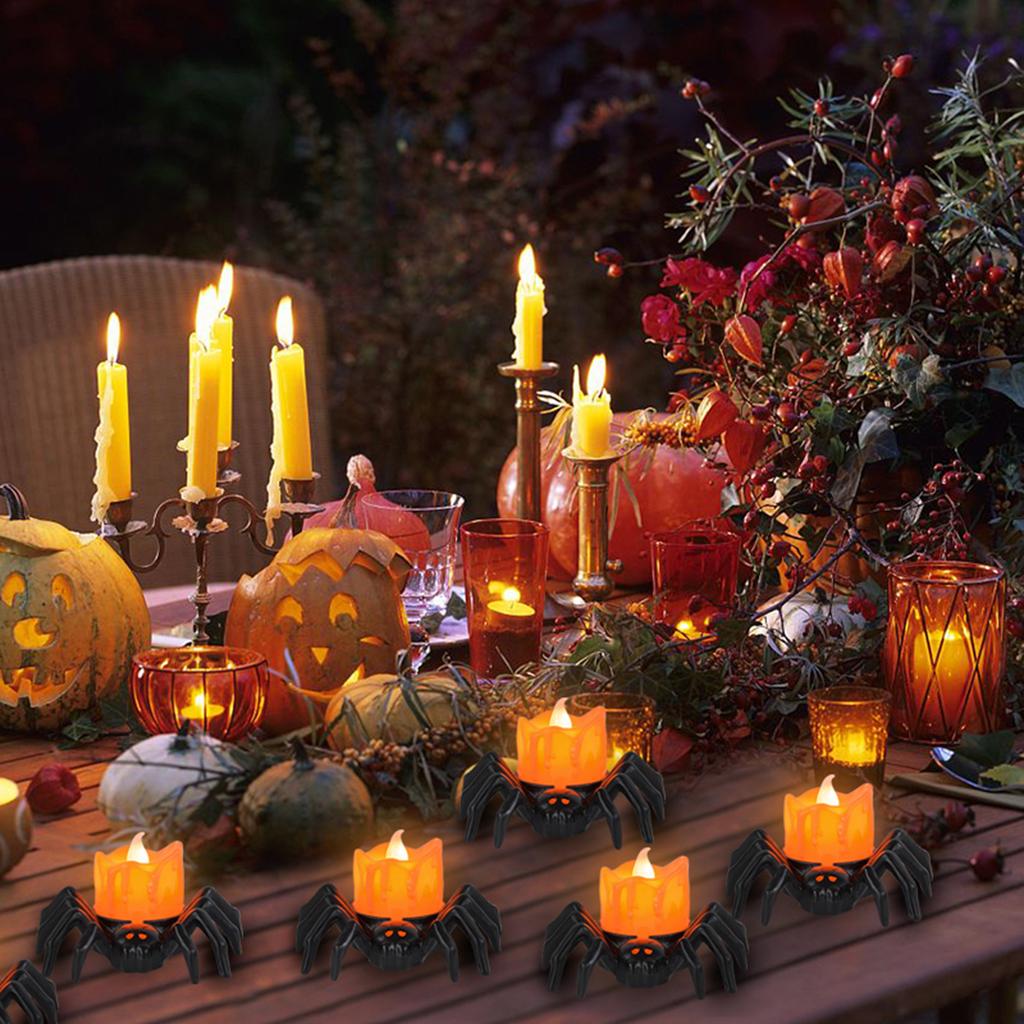 Halloween Spider Candle Lamp Decorations Plastic LED Light Horror Atmosphere Decorative Ornament Spider Halloween Party Decor