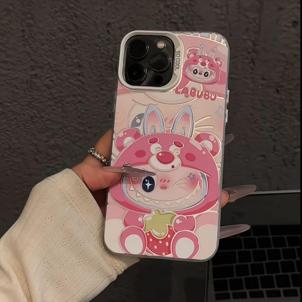 Labubu Bear Strawberry Bunny Couple Phone Case for iPhone 15/14/13/12 Pop Mart Kawaii Cover