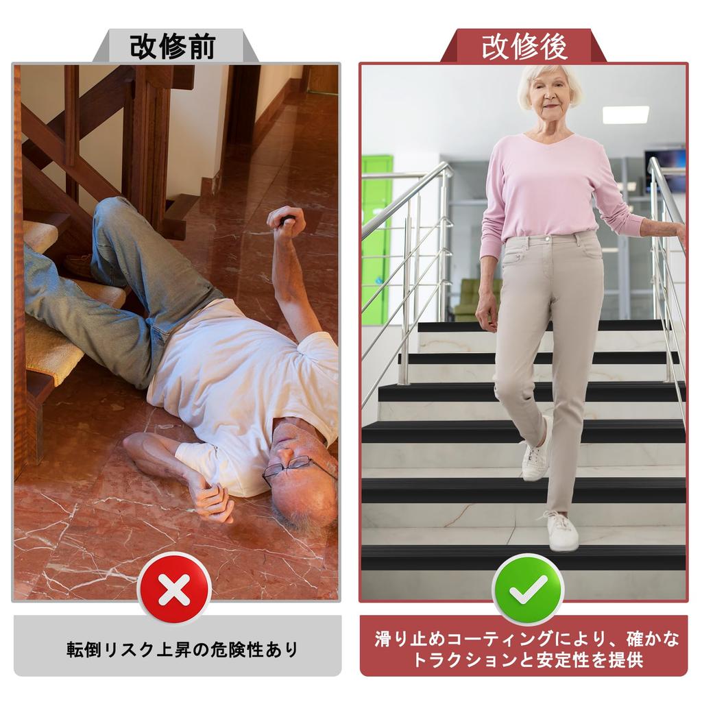 Marche d'escalier Facile à l'intérieur et à l'extérieur Sécurité contre les chutes Accident Bord d'escalier Escalier Adapté aux locations Bande antidérapante en forme de L, Appliquer, Caoutchouc haute densité,