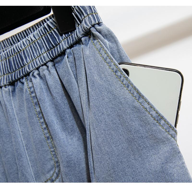 DIMANAF 2026 Sommer Neu Übergröße Damen Lange Hosen Dünn Locker Freizeit Elastischer Bund Mode Damen Unterteile Kleidung Jeans Blau