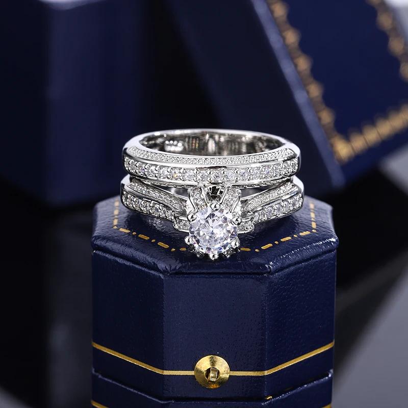 High Quality Crystal Zircon Wedding Ring Set Fashion Big Stone Finger Ring Promise Bridal Engagement S925 Silver Rings for Women