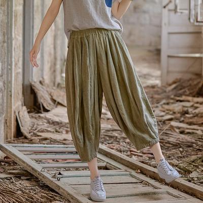Women Vintage Wide Leg Pants Elastic Waist Solid Color Trousers Summer Loose Casual Female Pants
