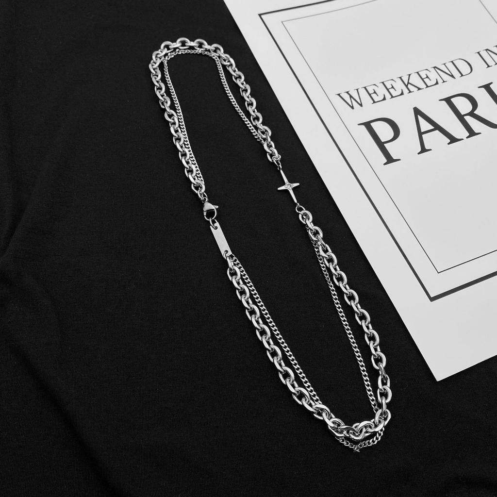 Punk strălucitor rafinat titan oțel cruce dublu strat colier cu lanț pentru bărbați bijuterii seniori cadou petrecere