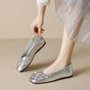 Square head single shoes women's flat bottom rhinestone shallow mouth laden shoes gentle with skirt women's shoes