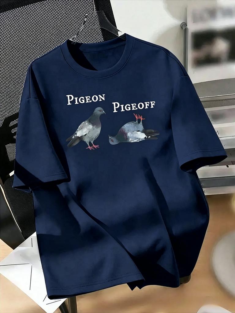 Pigeon Pigeoff Funny Bird Meme Graphic T Shirt Two Pigeons Cartoon Print Humor Slogan Casual Oversized Unisex Short Sleeve Tee