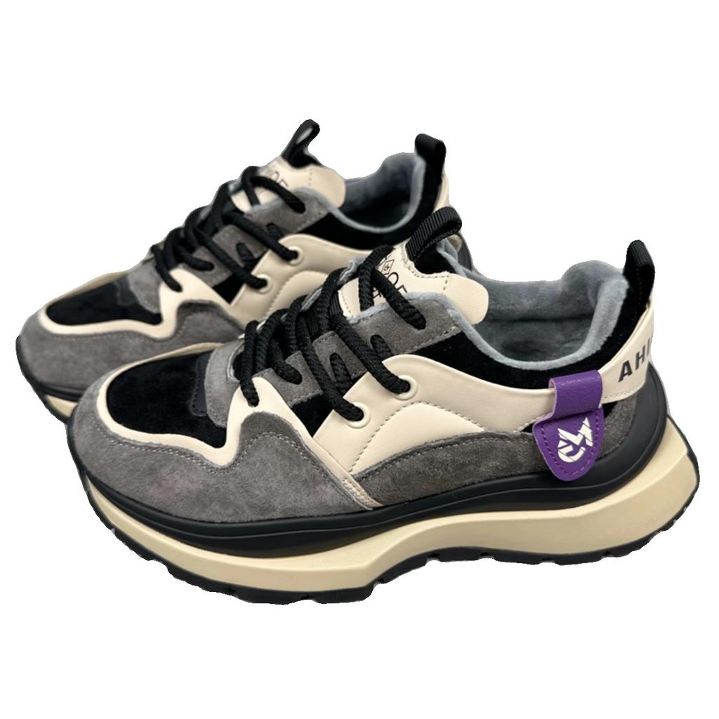 Waffle Forrest Gump shoes women's velvet year autumn and winter versatile increase height and thinness thick sole color matching sports