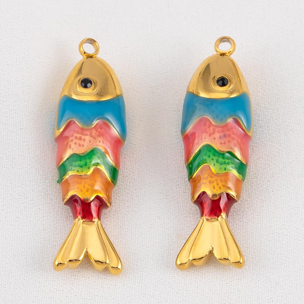 1pc 304 Stainless Steel Iridescent Enamel Fish Pendant Ocean Theme For DIY Bracelet Necklace Jewelry Finding Fashion Accessories