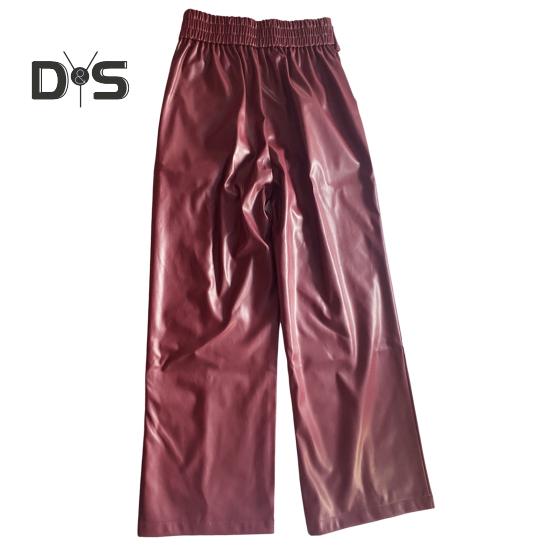 Women Flared Pants Slim High Waist Loose Pockets Faux Leather Elastic Waist Wide Leg Streetwear Solid Color Trousers for Work Leisure Daily Wear