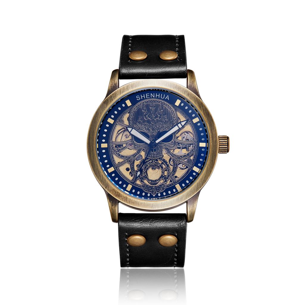 Ceas de mână bărbătesc retro la modă, Tourbillon golit, mișcare mecanică complet automată, ceasuri mecanice, reloj automático