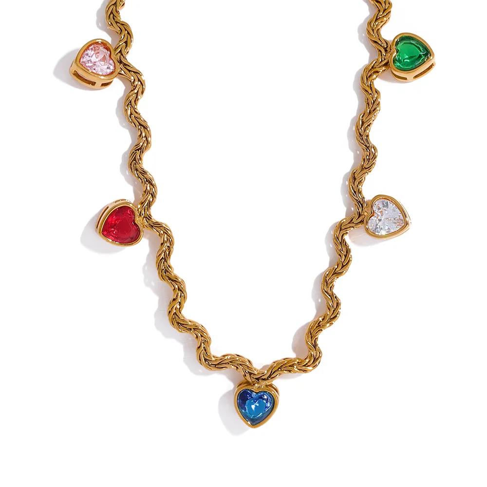 

Yhpup Colorful Heart Cubic Zirconia Stainless Steel Chain Gold Color Collar Necklace for Women Delicate Fashion Jewelry Gift