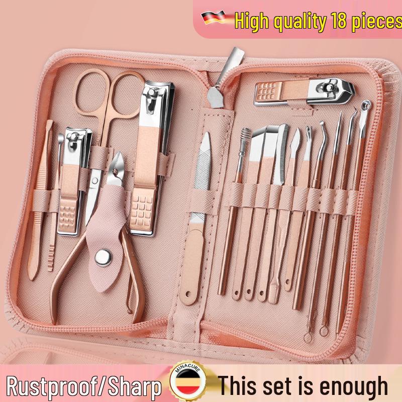 18-Piece Stainless Steel Manicure Nail Clippers and Tools Set with Zipper Case