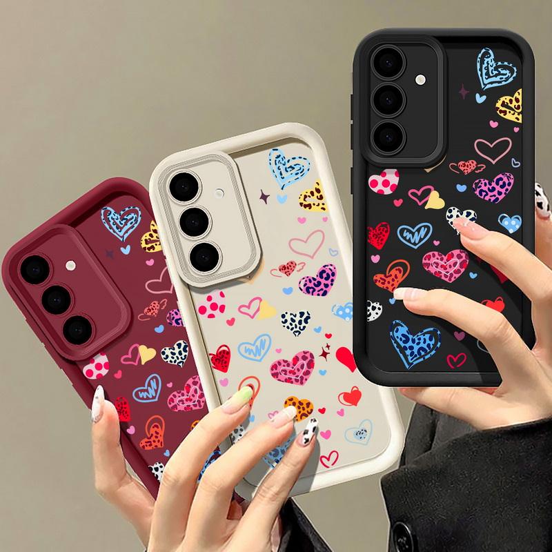 Leopard Print Love Heart Diamond Cover For Samsung Galaxy S25 Edge S24 FE S23 S22 Ultra Plus A17 A56 A36 A16 A15 A55 A54 A53 5G Soft Phone Cover