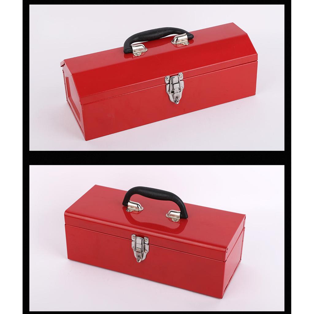 Portable Red Metal Tool Box Hip Roof Style Tool Organizers for Mechanics and DIY Enthusiasts with Single Layer Design