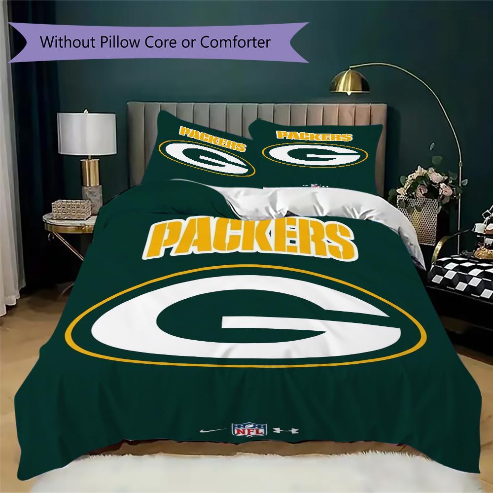 Green Bay Packers Muster Bettwäsche Steppdecken-Set Bettbezug Kissenbezug Heimdekoration Geburtstagsgeschenk (1*Bettbezug + 2*Kissenbezug ohne Füllung)