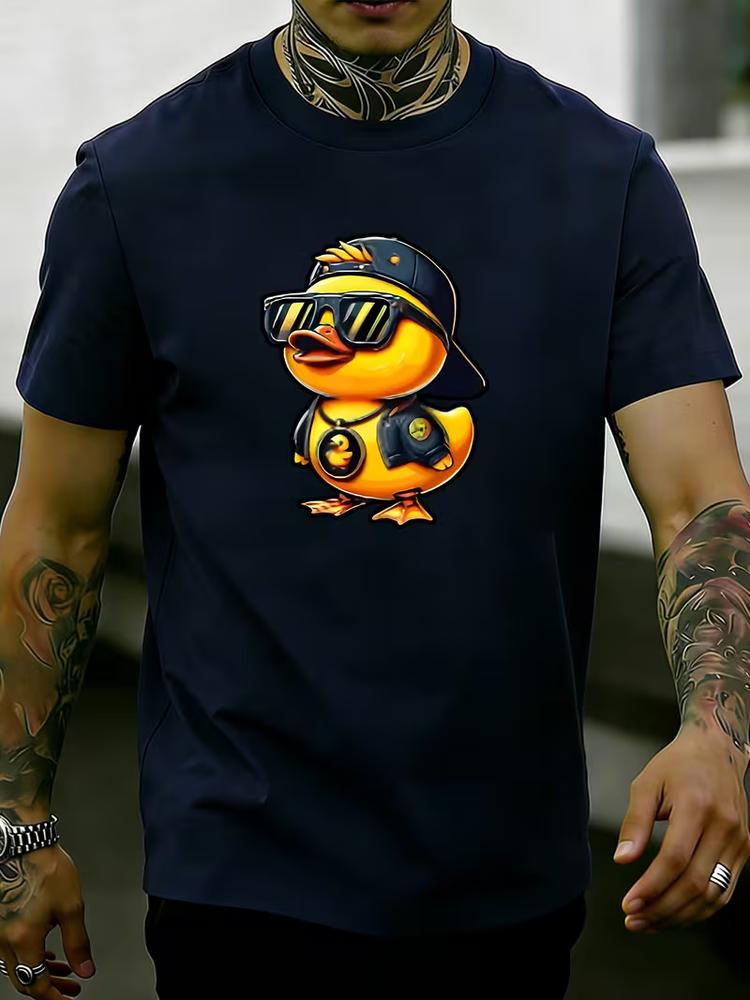 Mens Yellow Duck Graphic T Shirt Cute Cartoon Casual Sports Short Sleeve Tee