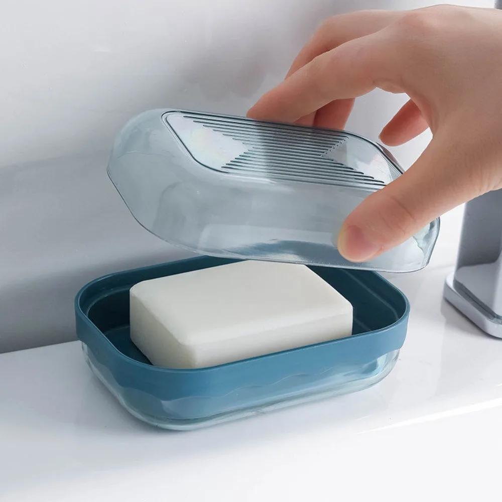 1PC Dustproof Soap Box with Lid No Drill Creative Drainage Design for Bathroom Home Cute Soap Storage Organizer Soap Container