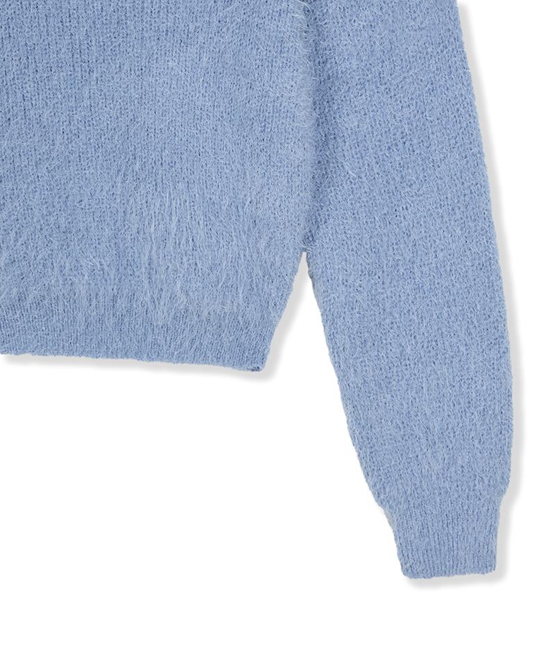 Nodeuyuumeon Feather Hacci V-Neck Knit [Blue]