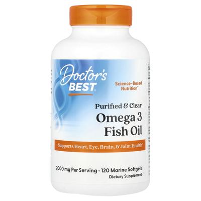 Oczyszczony i czysty olej rybi Omega-3, 2000 mg, 120 miękkich kapsułek morskich (1000 mg w jednej kapsułce miękkiej)