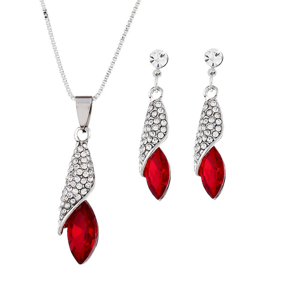Women Fashion Diamond Drops Necklace + Earrings Set Delicate Wear Decoration