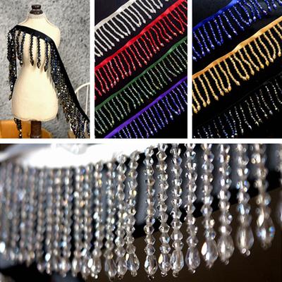 1/2/3M Crystal Pendant Beaded Tassel Lace Fringe Trim DIY Sewing Stage Clothes Curtain Tablecloth Upholstery Decor Accessories