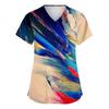Women's Print V-Neck Short Sleeve Scrub Top with Double Pockets and Side Slits - Comfortable Caregiver Uniform for Daily Work