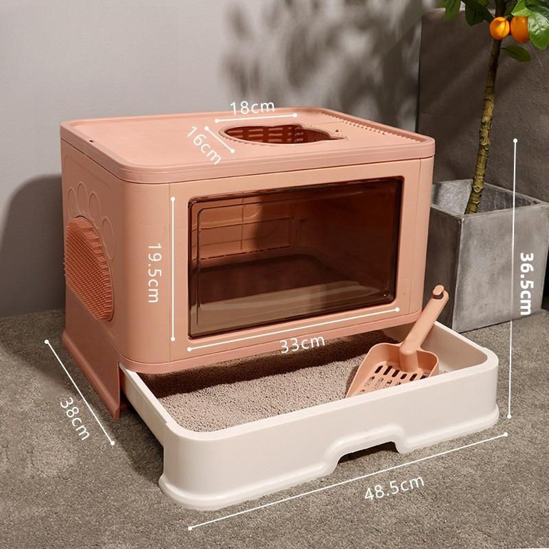 

Folding Cat Litter Box Fully Enclosed Splash-proof Kitty Sandbox Deodorant Cat Toilet Tray Cleaning Cat Bedpans Pet Products рожевий