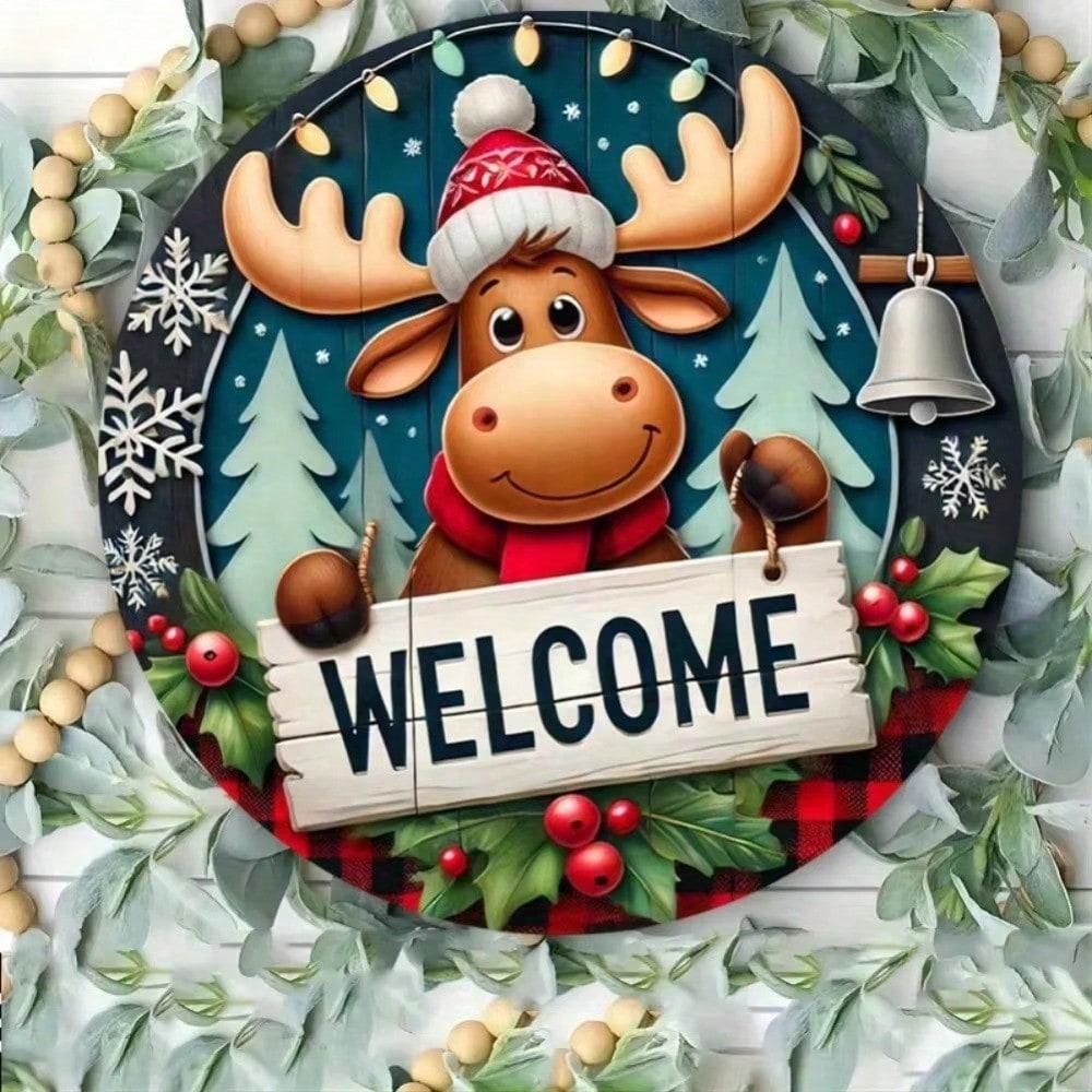 Rustic Iron Moose Sign Farmhouse Wall Decor 8x8 Inch Vintage Christmas Plaque For Home Entryway