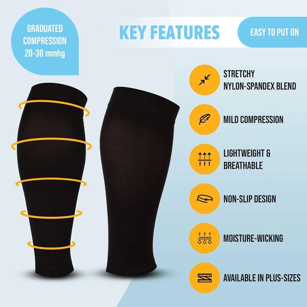 1 Pair Calf Compression Sleeve For Men & Women,Footless Compression Socks 20-30Mmhg For Leg Support,Shin Splint,Pain Relief