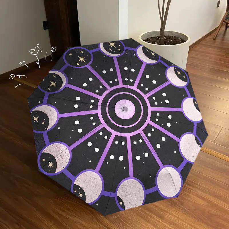 1pc Moon Phases Stars Automatic Folding Umbrella, Heavy Duty 8 Rib Iron Frame, Suitable for Travel, Daily Use, Birthday, Decor Gift 77