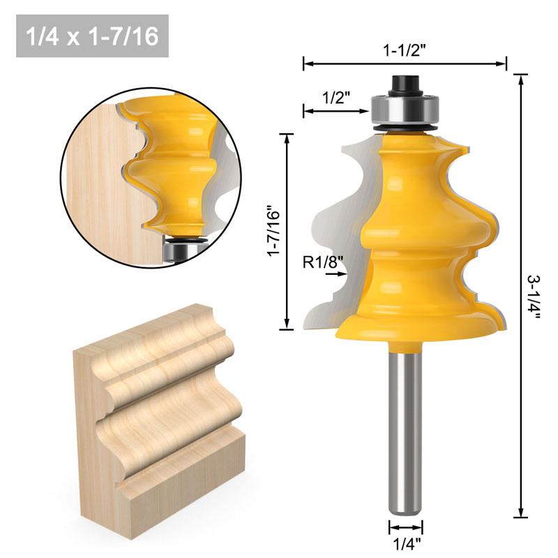 1PC Handrail Architectural Moulding Router Bit Woodworking Milling Cutter for Wood Bit Face Mill Tool - 6mm 1/4 8mm 1/2 12mm Shank