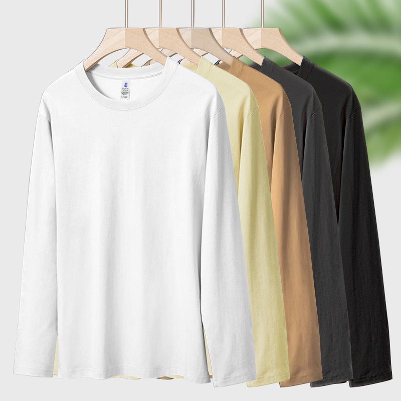 200g Combed Pure Cotton Crew Neck Long Sleeve Loose Plus Size White T-Shirt