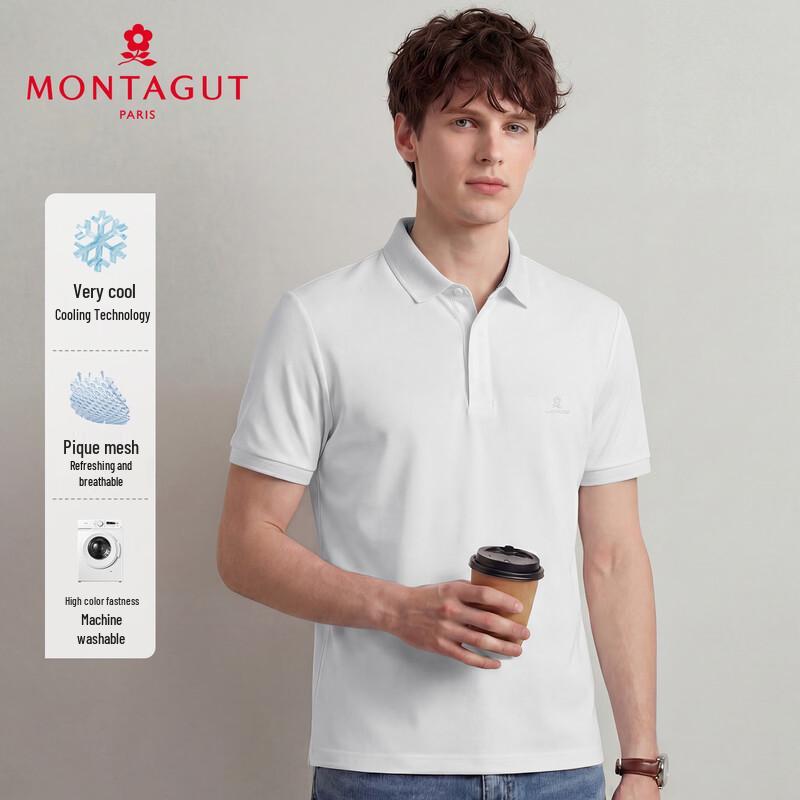 MONTAGUT Men's Summer Breathable Jacquard Pique Polo Shirt