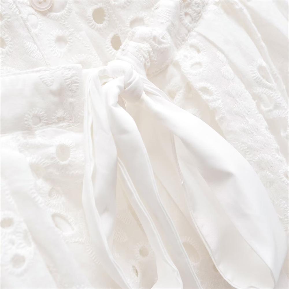 Spring/Summer 2025 Women's Embroidered Shirt Dress with Belt and Turn-Down Collar